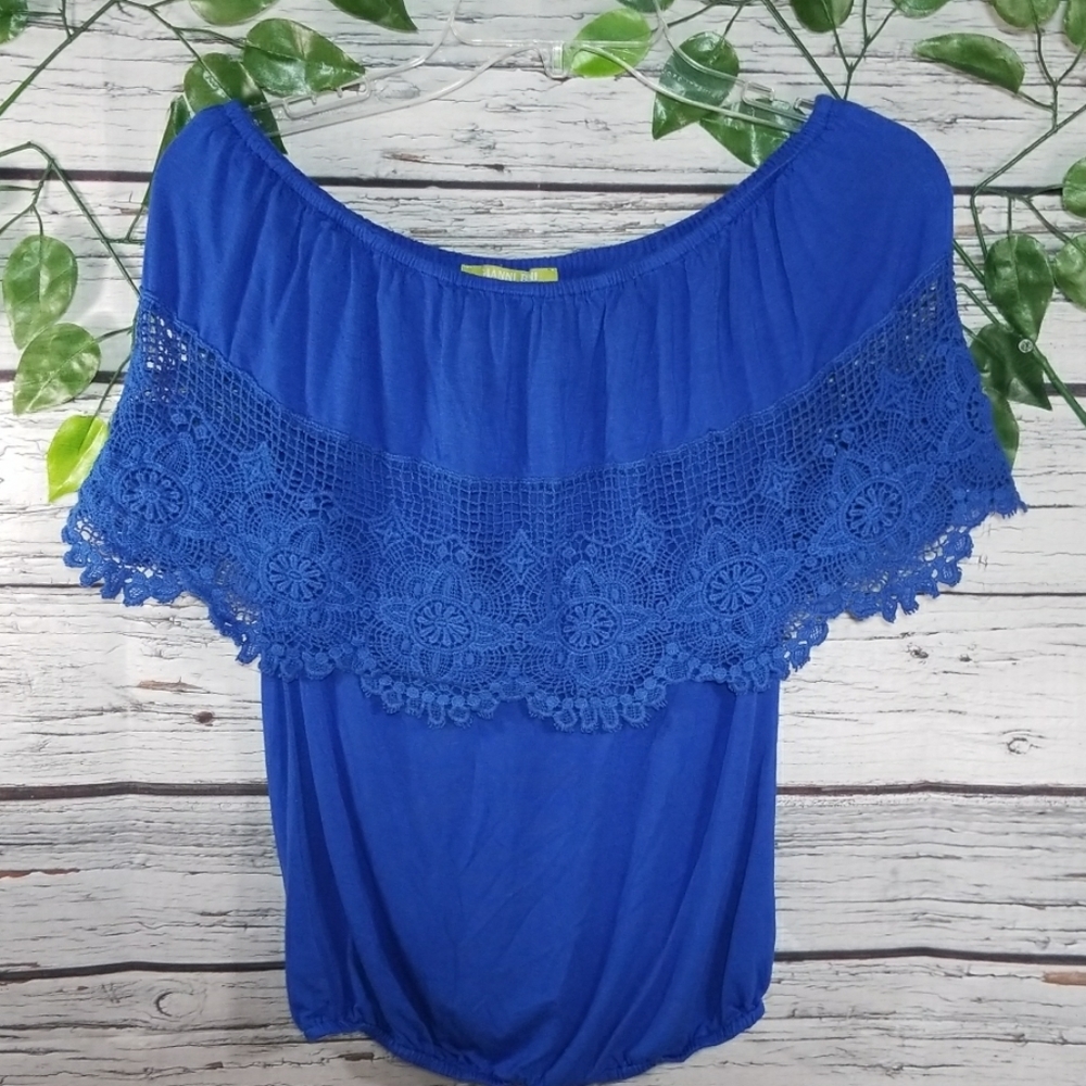 Gianni Bini Royal Blue Lace Blouse
